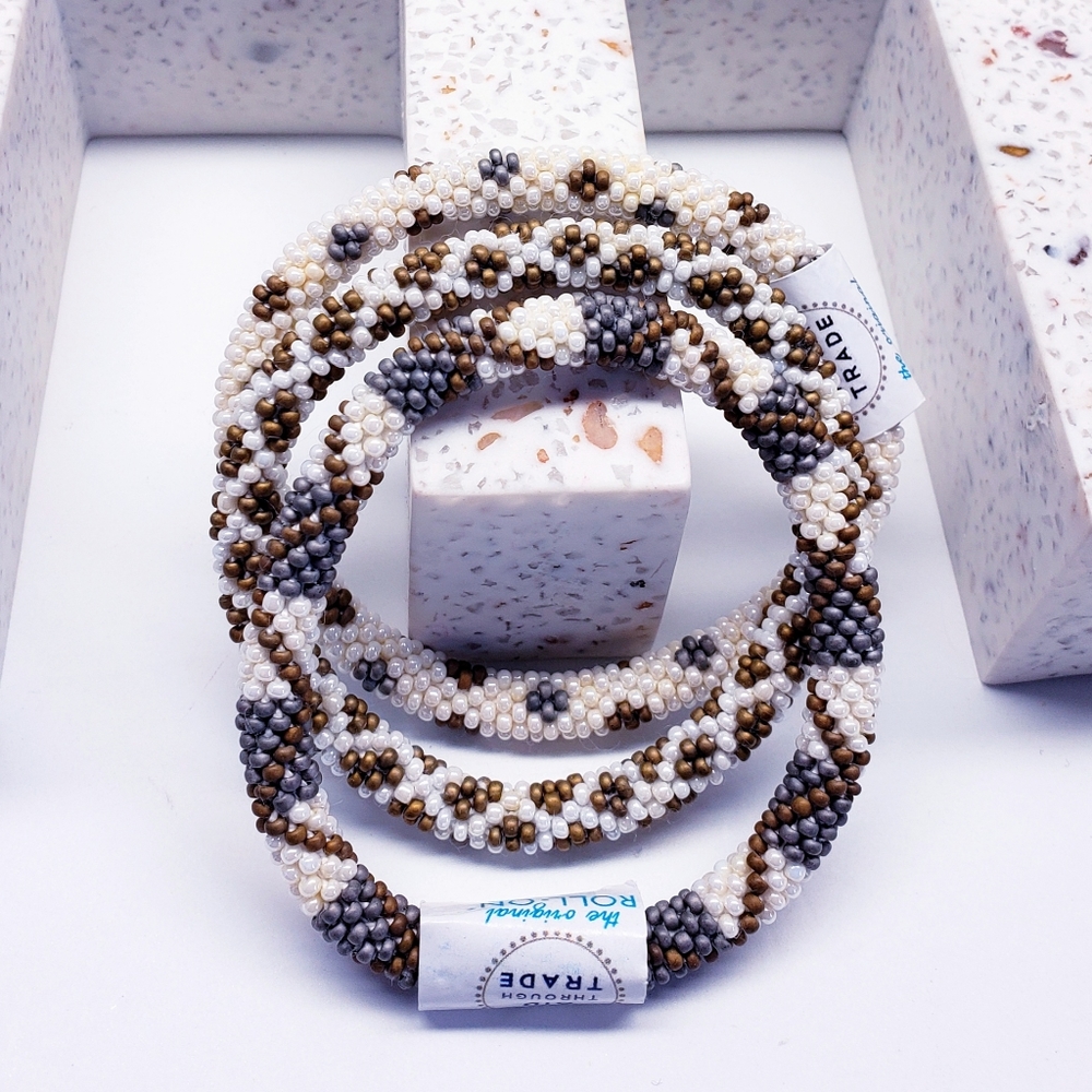 KHAKI -Original Roll-On® Bracelets, 7" round, made in Nepal #2 (3 pcs)